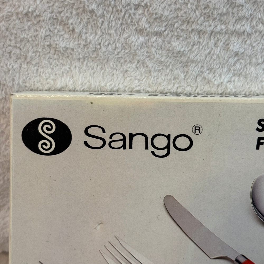 Sango Stainless Steel Flatware Set 20 Piece Service for 4 White Handles Vintage - Picture 12 of 13